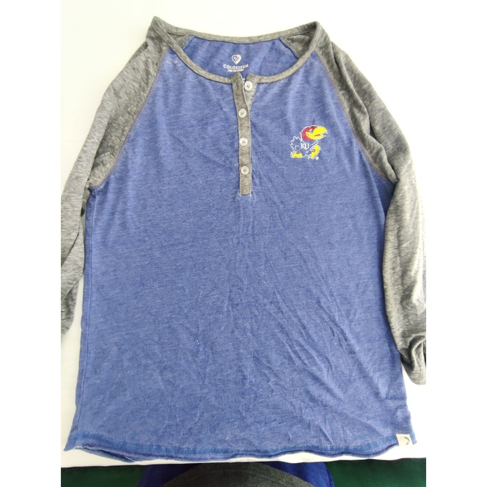 Colosseum Brand Kansas University Women's Blue Long Sleeve Henley Size M